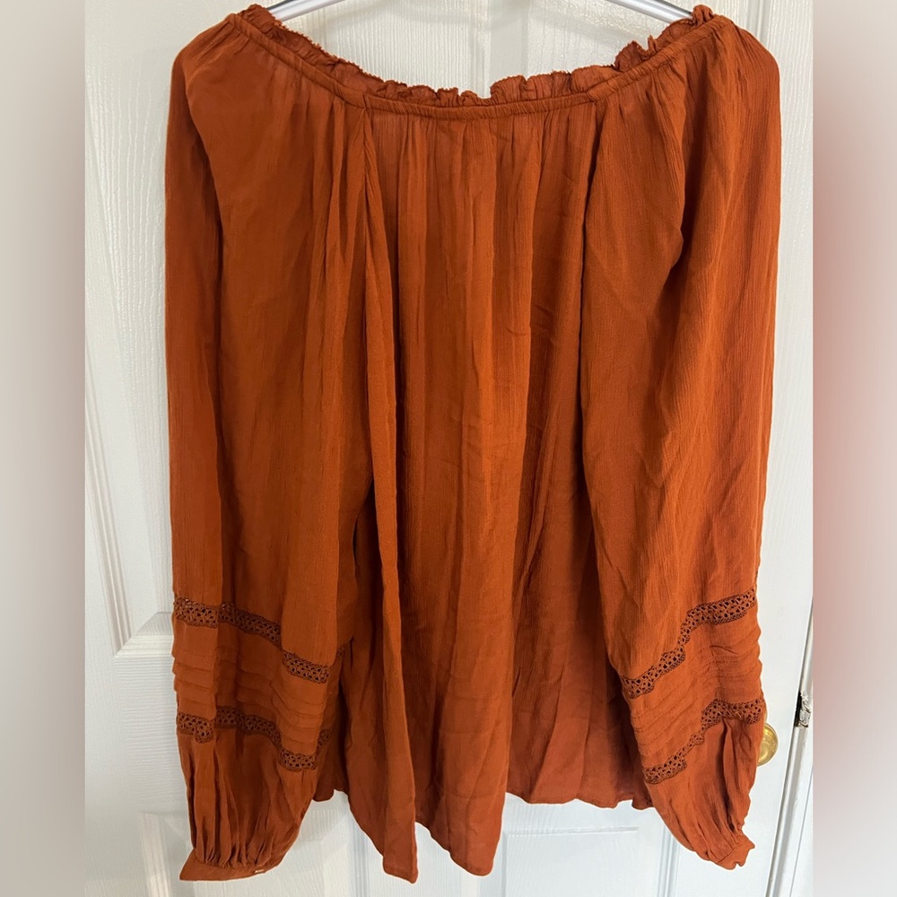 Knox Rose Honey Brown Women's Long Sleeve Lace Blouse NWT Size Large - Picture 7 of 8
